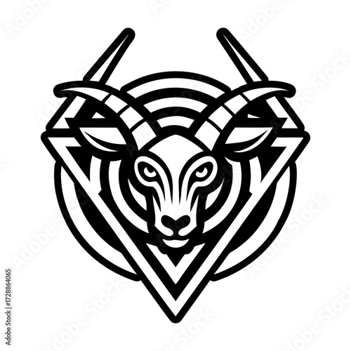 A glyph style icon of an antelope logo