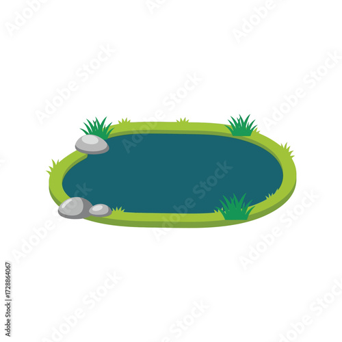 Nature pond oasis with pebbles and green grass tranquil outdoor water scene vector