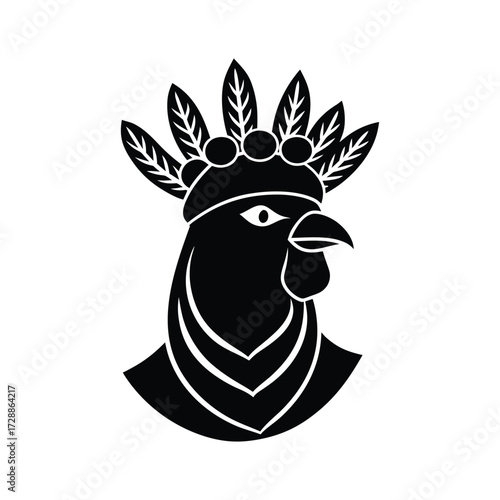 Campine chicken head silhouette with rustic barnyard badge vector art illustration
