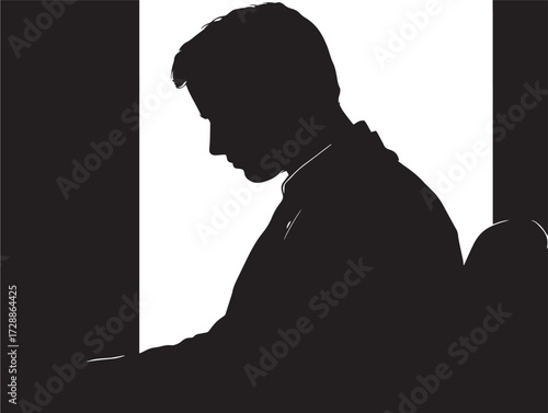 Office silhouette vector illustration solid black corporate business and work