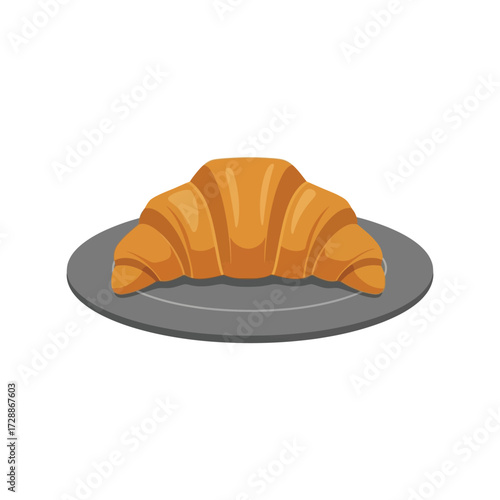 Golden croissant freshly baked pastry on simple gray plate isolated vector