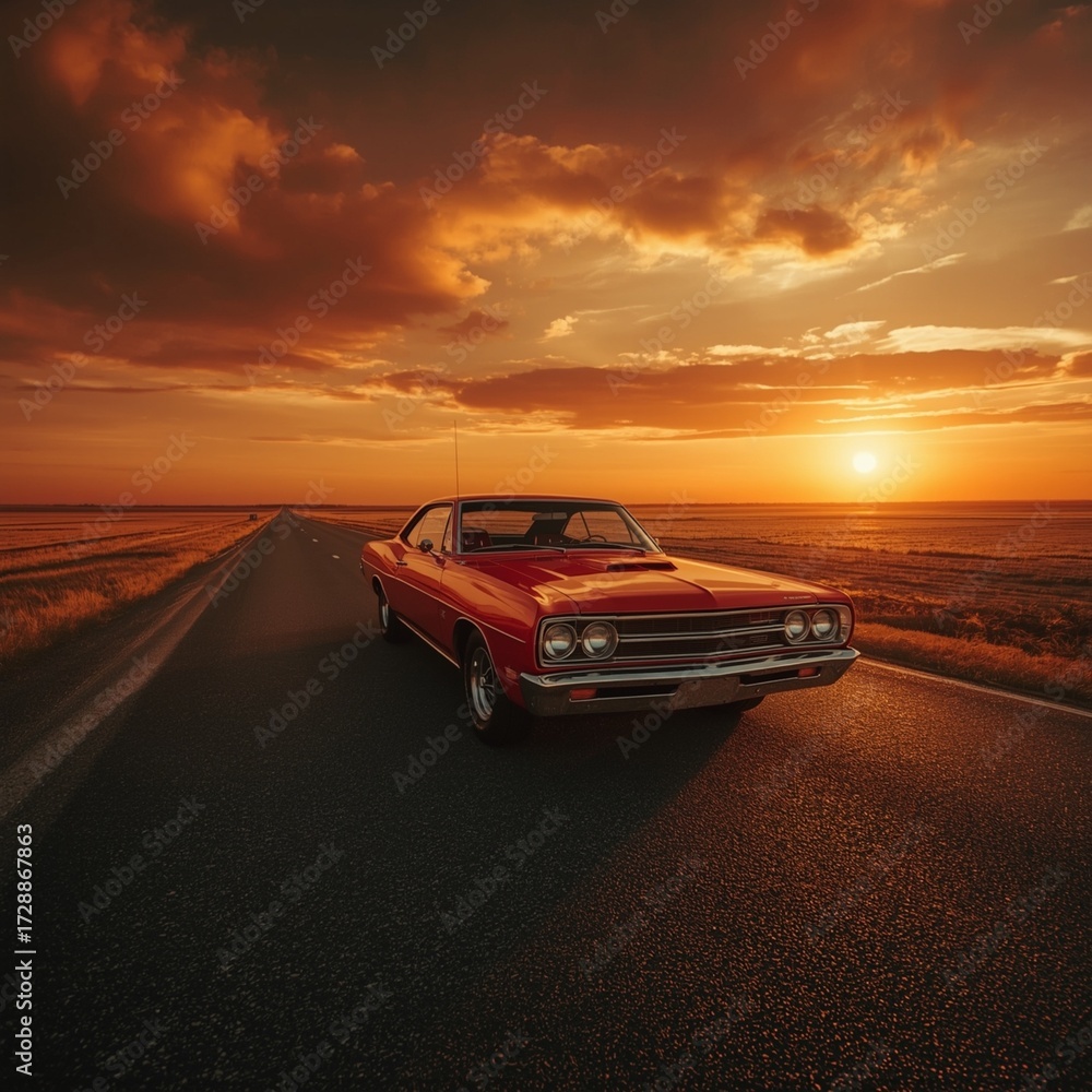 Fototapeta premium Restored Vintage Car in Autumn Setting