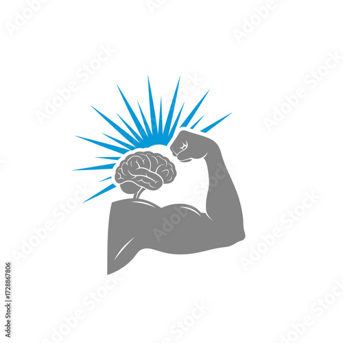 brain muscular intelligence arm strong strength sunlight blue gray 