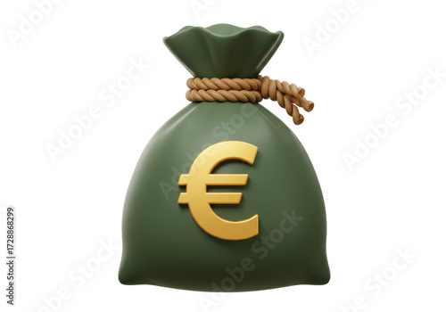Green Money Bag with Euro Sign PNG Illustration Isolated on Transparent Background Finance and Investment Concept