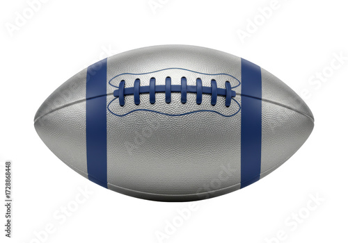 American football PNG illustration isolated on transparent background realistic silver football with blue stripes and laces