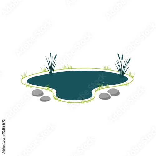 Serene pond nature water landscape outdoor elements stone reeds vector