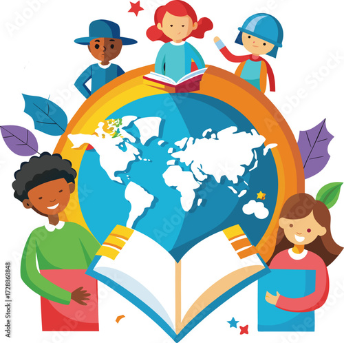 Diverse Children Global Learning Education Open Book World Peace
