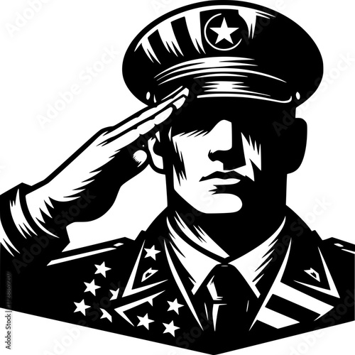 Honor and Duty: A commanding portrayal of a uniformed military officer, a symbol of dedication, strength, and sacrifice, rendering a respectful salute that embodies patriotism and valor.
