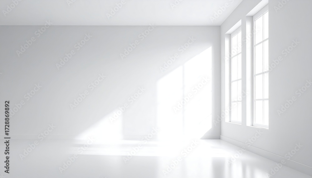 Obraz premium Empty white room with bright sunlight