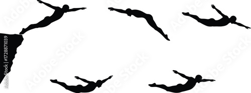 A set of male silhouettes jumping in mid-air, representing power, athleticism, and overcoming challenges.