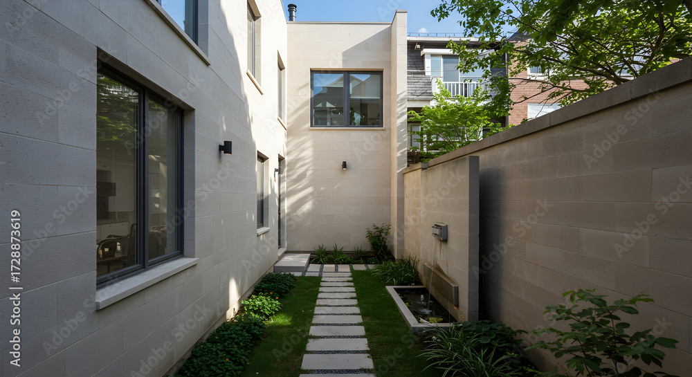 Obraz premium An urban home with a small, hidden courtyard