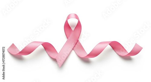 A delicate pink ribbon, a symbol of breast cancer awareness, gracefully curves across a white background.