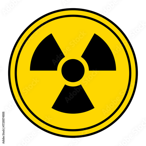 radiation hazard warning sign on a yellow circle board. radioactive in transparent background