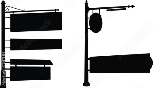 signpost, sign, board, arrow, direction, street, road, guide, navigation, travel, vintage, ornate, pole, silhouette, vector, design, urban, public, object, illustration, sign, boa