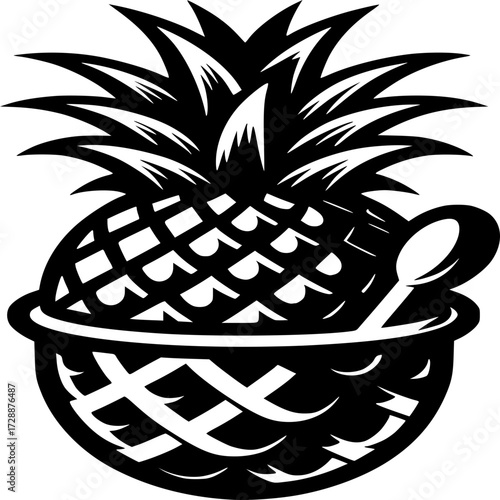A Tropical Feast: A vibrant illustration presents a tropical feast. The main elements are a pineapple nestled in a woven basket, a spoon ready to serve this culinary experience.