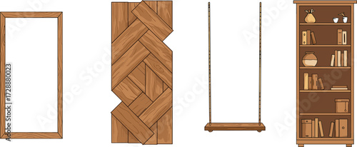 wood, frame, pattern, parquet, swing, bookshelf, shelf, decor, furniture, design, decorative, vintage, classic, interior, lifestyle, object, vector, illustration, element, construction, 