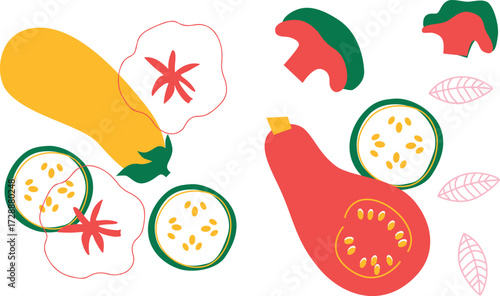 Cute appetizing Vegetables collection. Decorative abstract horizontal banner with colorful doodles. Hand-drawn modern illustrations with Vegetables, abstract elements.	
