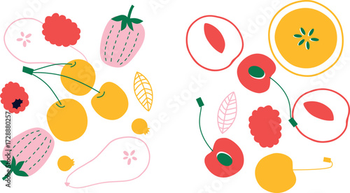Cute appetizing Vegetables collection. Decorative abstract horizontal banner with colorful doodles. Hand-drawn modern illustrations with Vegetables, abstract elements.	
