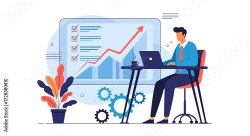 Financial analyst reviewing business performance charts and data on a laptop.