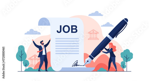Signing a new job contract representing a successful career opportunity and a bright future.