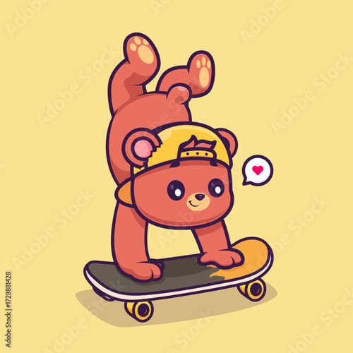 Cute Bear Playing Skateboard Cartoon