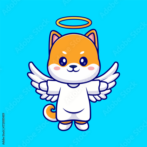 Cute Angel Shiba Inu Dog Flying Cartoon