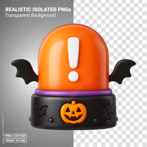 Halloween siren light with exclamation pumpkin and bat wings Transparent PNG file ready to be used.