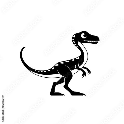 Velociraptor. Velociraptor simple black and white line art vector logo