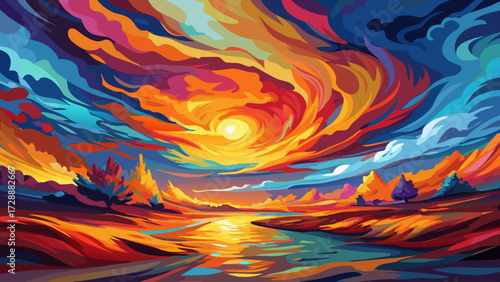 very beautiful Vibrant spectrum of fiery hues in an abstract impressionist painting