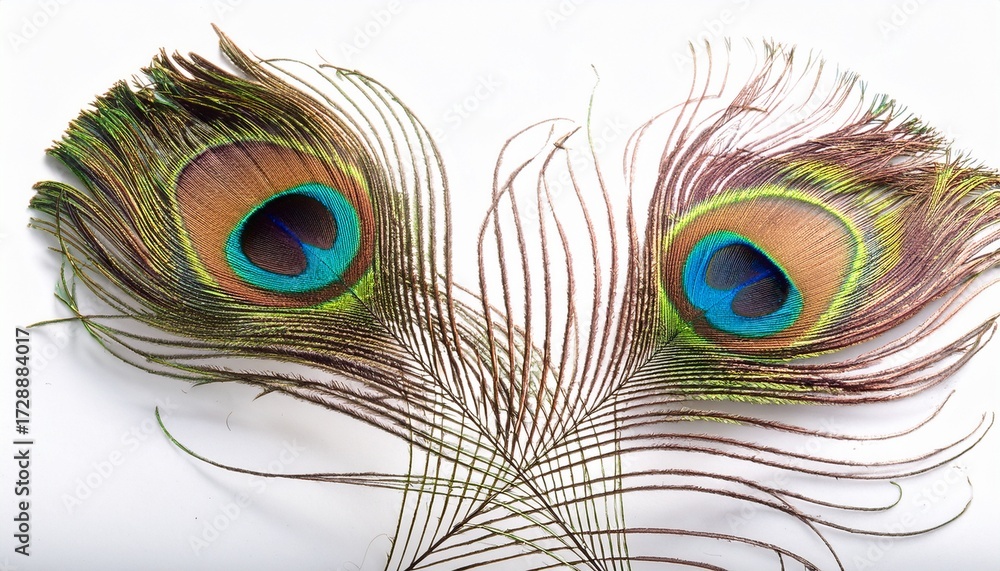 Obraz premium two peacock feathers isolated on a white background