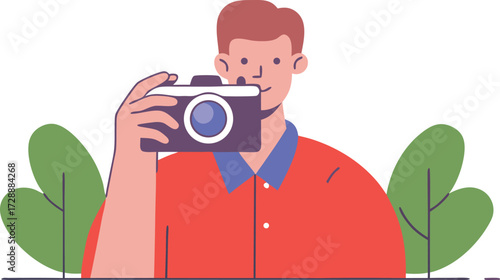 Man Photographer Cartoon Holding Camera Illustration