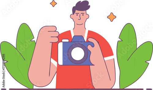 Young Photographer Cartoon with Camera Flat Vector