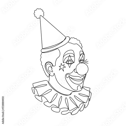 Colorful clown portrait black on transparent background playful expression editorial circus-themed image for entertainment promotion