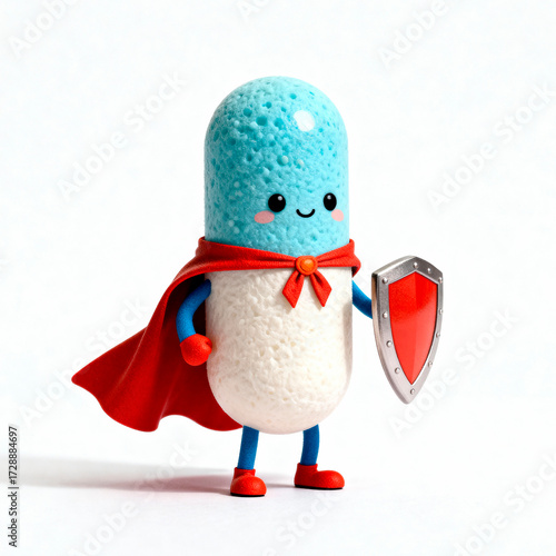 Superhero pill ready to protect and defend against diseases and viruses.