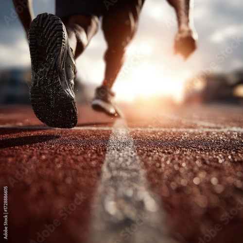 Runner Starting Race On Track At Sunset