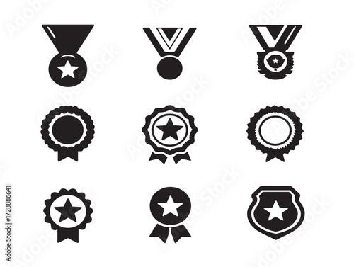 Reward and badges silhouette icon vector illustration solid black symbol