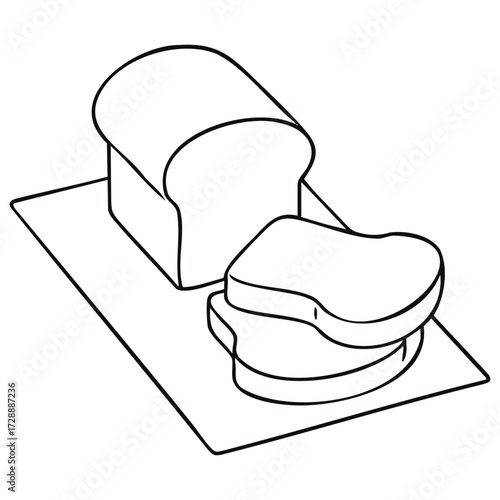Sliced White Loaf Bread Vector outline on white background