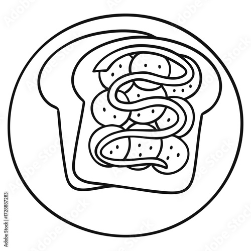 Toast with Jam and Topping Vector outline on white background
