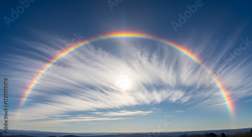 Captivating rainbow formation over scenic landscape nature photography clear sky vibrant colors