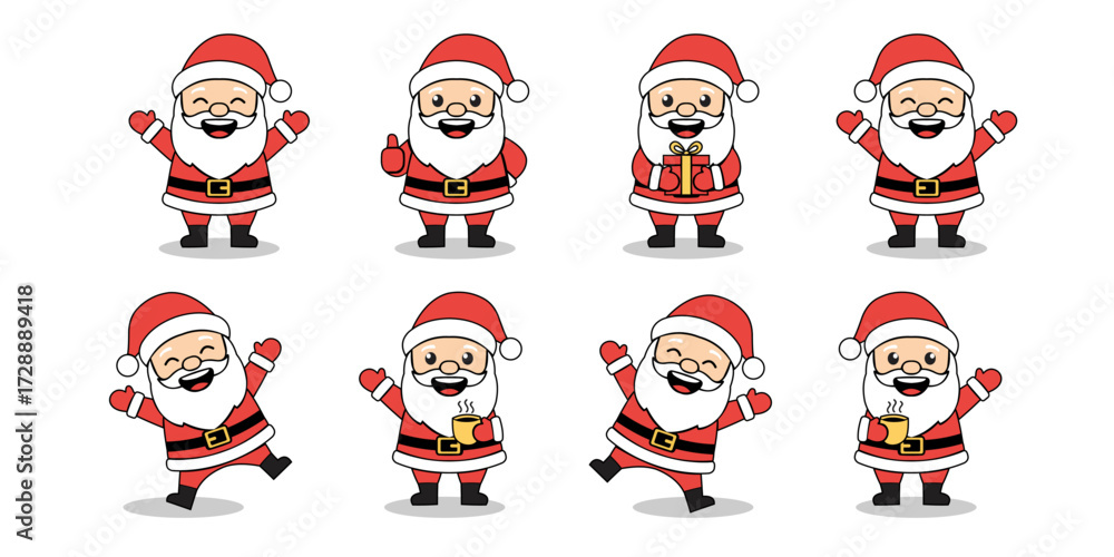Fototapeta premium Cute Santa Claus Vector Set with Different Expressions and Poses