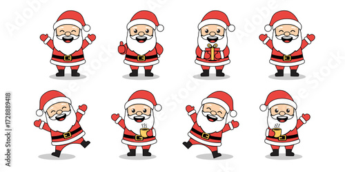 Cute Santa Claus Vector Set with Different Expressions and Poses