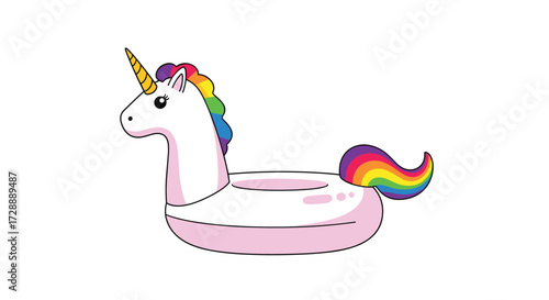 A magical unicorn shaped inflatable pool float for endless summer fun.