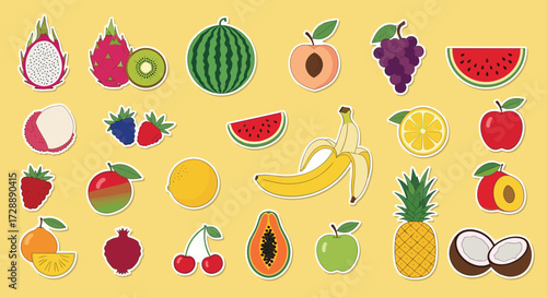 A vibrant collection of pixel art fruits perfect for digital design.