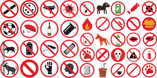 Massive Collection of Forbidden Signs and Caution Symbols Vector Illustration