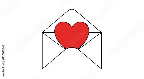 A simple illustration of a love letter with a red heart peeking out from the envelope.
