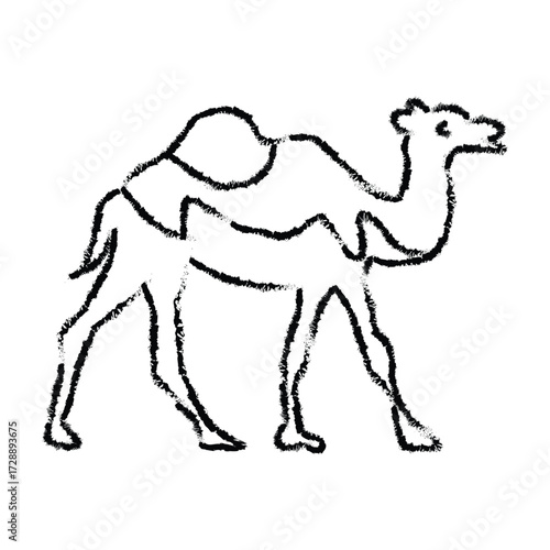 Walking camel line brush hand drawn sketch vector illustration