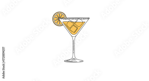 A refreshing citrus cocktail served in a martini glass with ice and a lemon slice garnish.