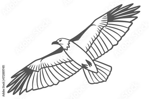 Bald Eagle Perched on Windswept Tree Vector - Monochrome Line Art Graphic
