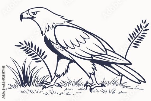 Small Perched Bird on Rock Vector Illustration - Detailed Wildlife Clipart