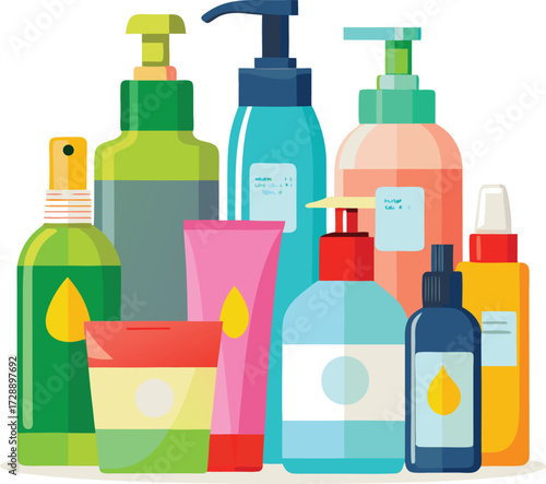 Colorful Cosmetic and Skincare Products Flat Vector Set for Beauty Mockup